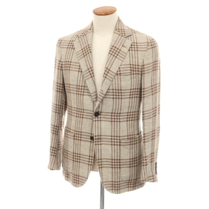 【中古】デペトリロ DE PETRILLO リネンウール チェック 3B カジュアルジャケット ベージュxブラウン【サイズ46】【 状態ランクC 】【 メンズ 】