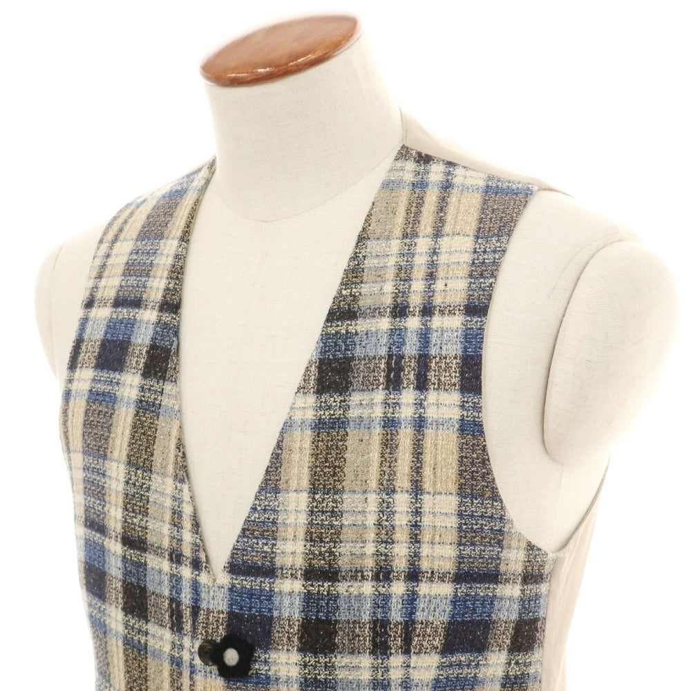 【中古】ラルディーニ LARDINI シルクウールナイロン チェック カジュアル系ジレ ベスト ブルー系xベージュ【サイズ48】【 状態ランクD 】【 メンズ 】