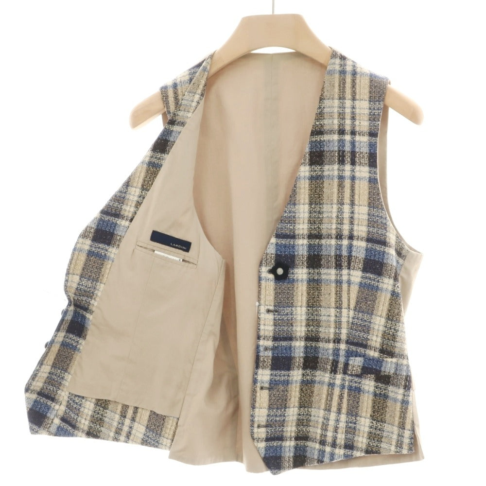 【中古】ラルディーニ LARDINI シルクウールナイロン チェック カジュアル系ジレ ベスト ブルー系xベージュ【サイズ48】【 状態ランクD 】【 メンズ 】