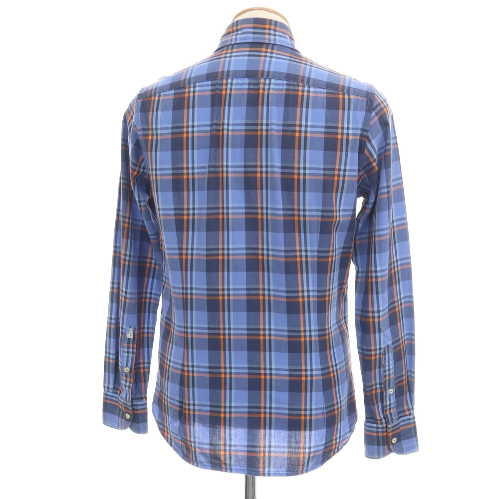 【中古】ギローバー GUY ROVER BARNEYS NEW YORK別注 コットン チェック ホリゾンタルカラー カジュアルシャツ ブルー系xオレンジ【サイズS】【 状態ランクC 】【 メンズ 】