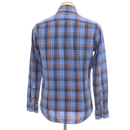 【中古】ギローバー GUY ROVER BARNEYS NEW YORK別注 コットン チェック ホリゾンタルカラー カジュアルシャツ ブルー系xオレンジ【サイズS】【 状態ランクC 】【 メンズ 】