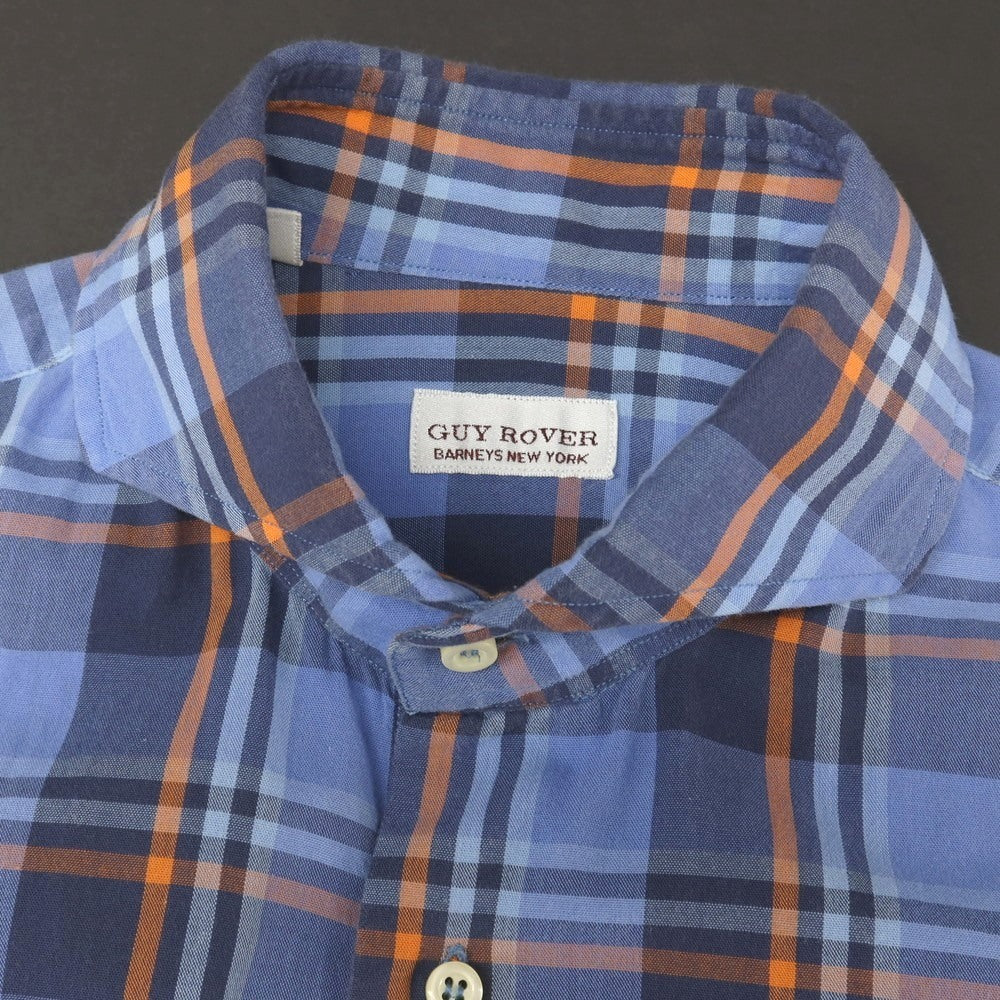 【中古】ギローバー GUY ROVER BARNEYS NEW YORK別注 コットン チェック ホリゾンタルカラー カジュアルシャツ ブルー系xオレンジ【サイズS】【 状態ランクC 】【 メンズ 】