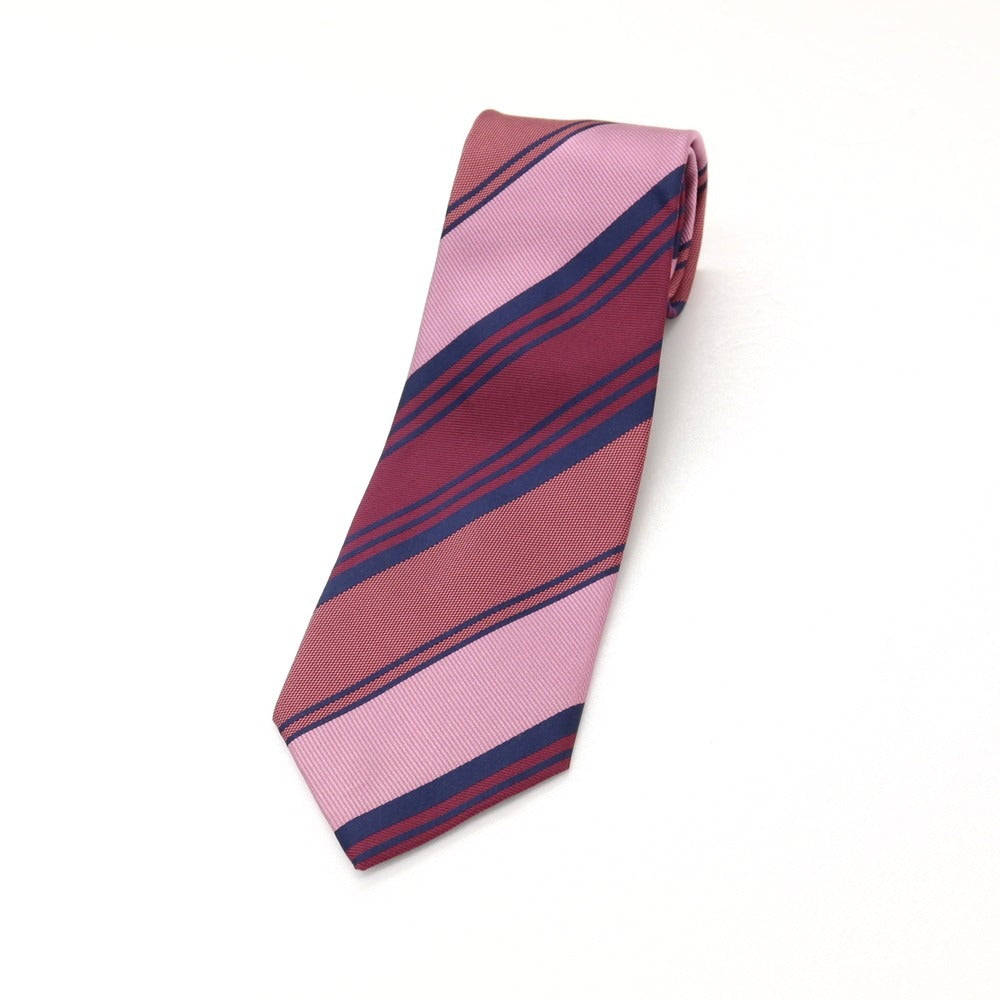 【中古】コムサメン COMME CA MEN シルク ストライプ柄ネクタイ ローズピンクxワイン系【 状態ランクA 】【 メンズ 】