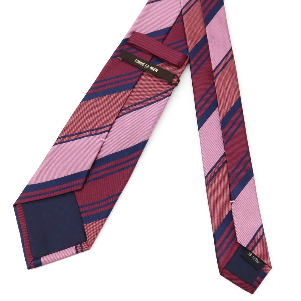 【中古】コムサメン COMME CA MEN シルク ストライプ柄ネクタイ ローズピンクxワイン系【 状態ランクA 】【 メンズ 】