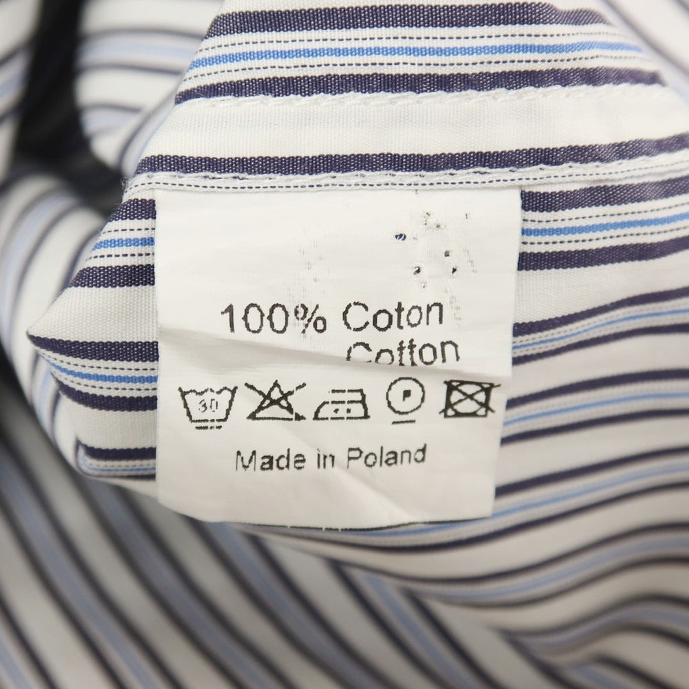 【中古】ローン LOWNN コットン ストライプ 半袖シャツ ホワイトxブルー系【サイズ46】【 状態ランクC 】【 メンズ 】