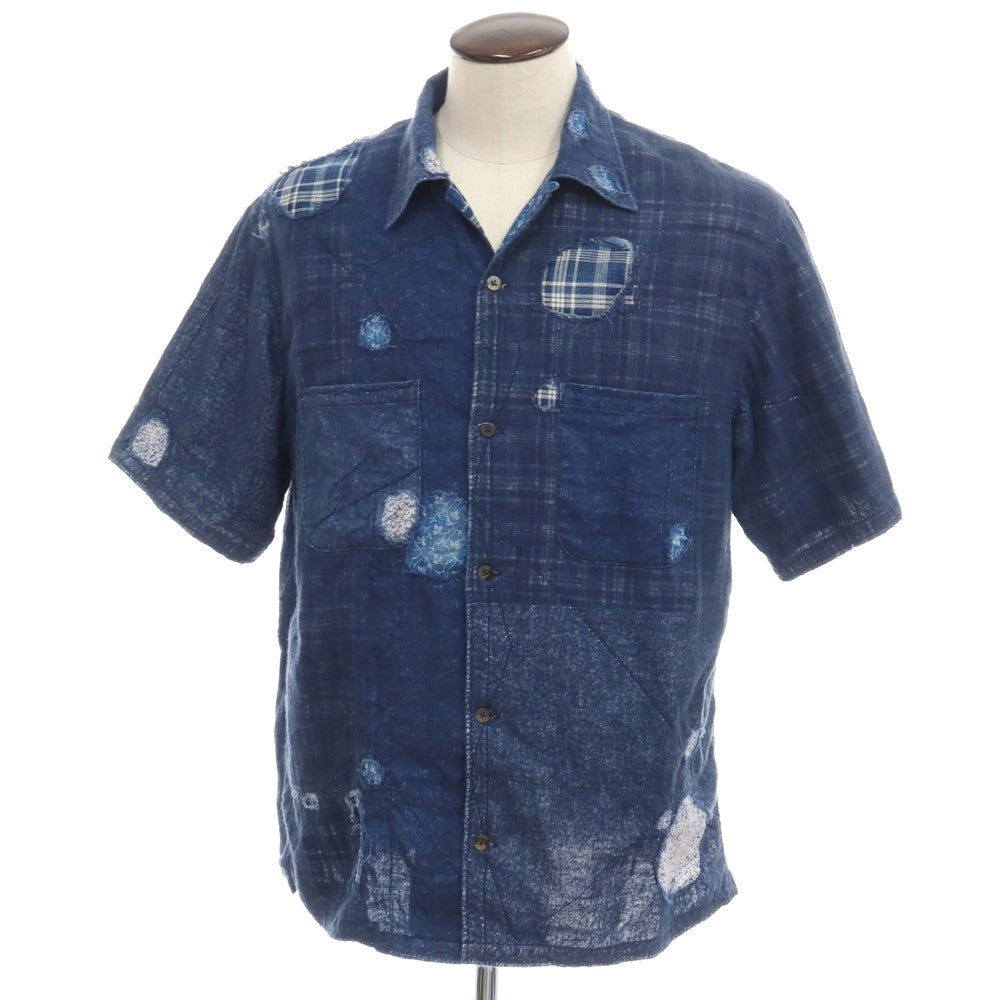 【中古】キャピタル KAPITAL リネンコットン ボロ パッチワーク オープンカラー 半袖シャツ ライトネイビー【サイズ5（XXL）】【 状態ランクB 】【 メンズ 】