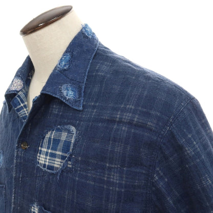 【中古】キャピタル KAPITAL リネンコットン ボロ パッチワーク オープンカラー 半袖シャツ ライトネイビー【サイズ5（XXL）】【 状態ランクB 】【 メンズ 】