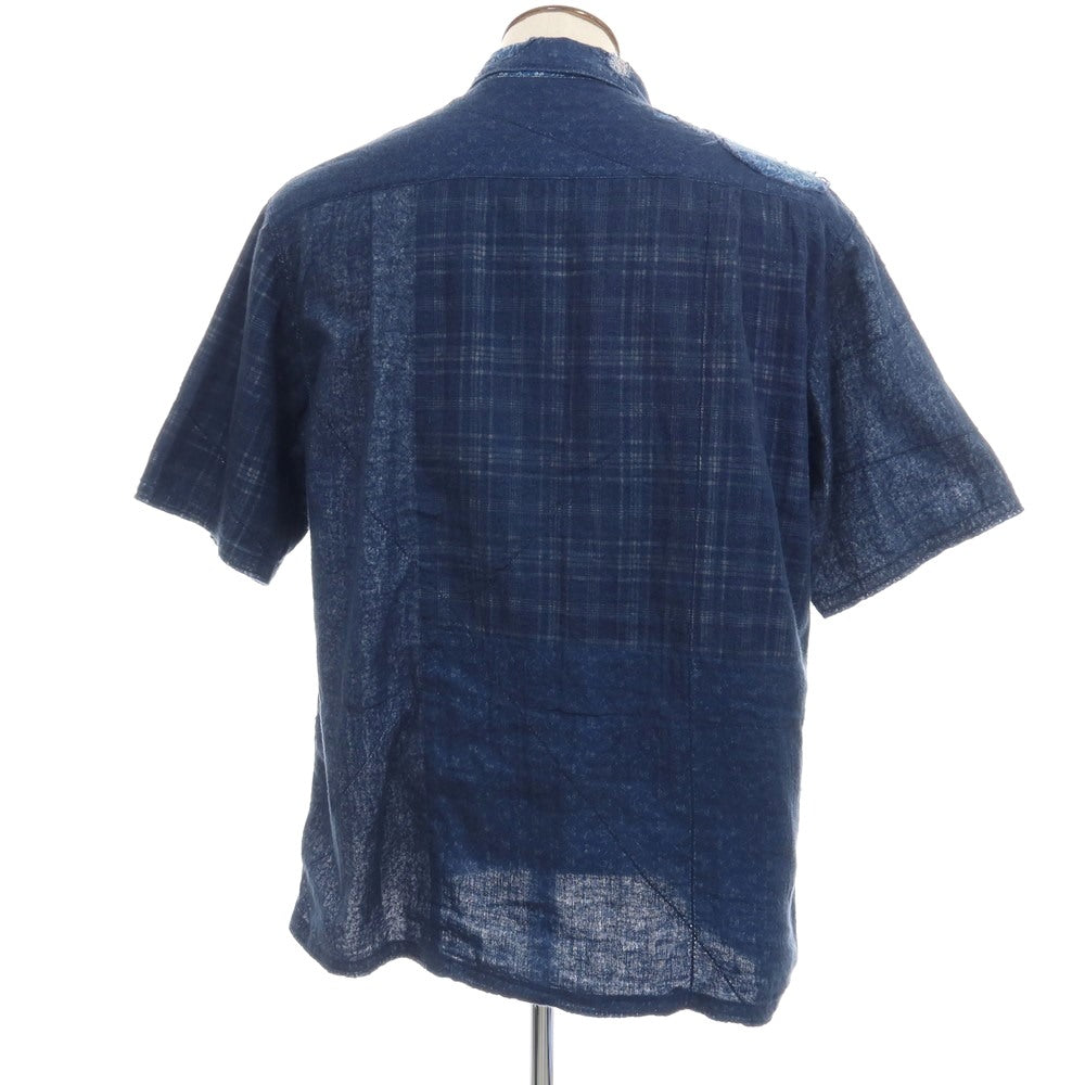 【中古】キャピタル KAPITAL リネンコットン ボロ パッチワーク オープンカラー 半袖シャツ ライトネイビー【サイズ5（XXL）】【 状態ランクB 】【 メンズ 】
