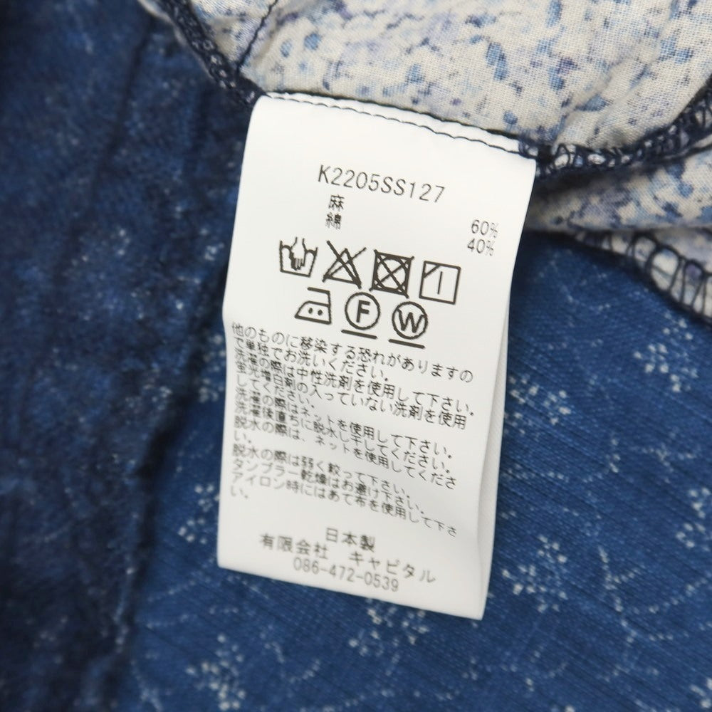 【中古】キャピタル KAPITAL リネンコットン ボロ パッチワーク オープンカラー 半袖シャツ ライトネイビー【サイズ5（XXL）】【 状態ランクB 】【 メンズ 】