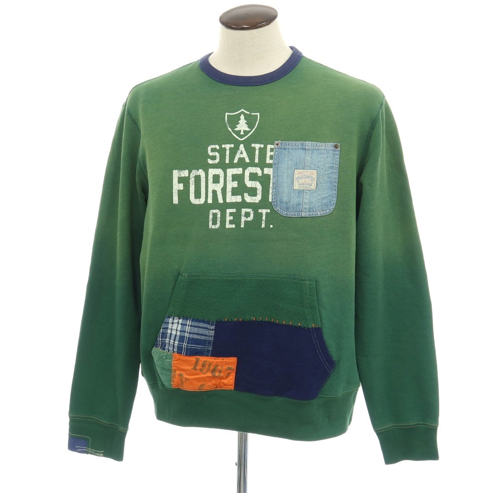 【中古】ポロ ラルフローレン Polo Ralph Lauren POLO COUNTRY ユーズド加工 パッチワーク スウェット グリーン【サイズL】【 状態ランクB 】【 メンズ 】