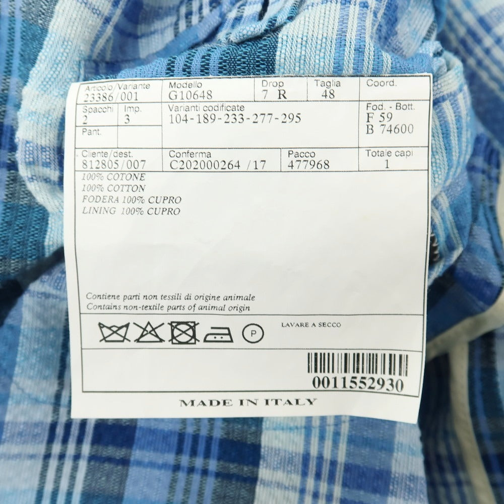 【中古】ベルベスト Belvest コットン サッカー チェック 3B テーラードジャケット ブルーxホワイト【サイズ48】【 状態ランクB 】【 メンズ 】