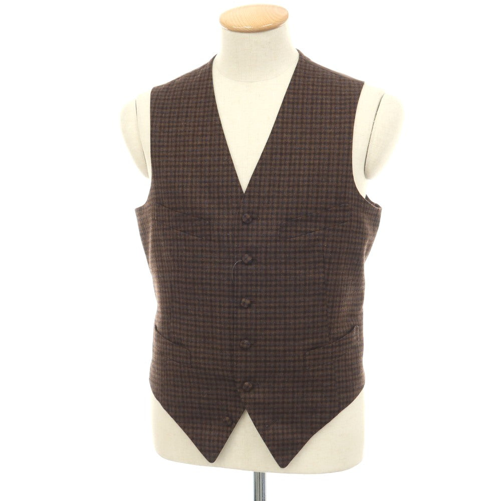 【中古】オンダータ Ondata ウールカシミヤシルク チェック カジュアル系ジレ ベスト ブラウンxネイビー【サイズ44】【 状態ランクB 】【 メンズ 】