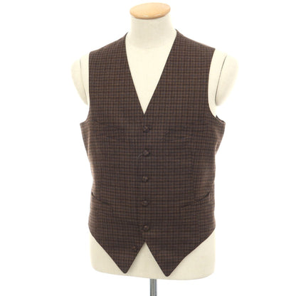 【中古】オンダータ Ondata ウールカシミヤシルク チェック カジュアル系ジレ ベスト ブラウンxネイビー【サイズ44】【 状態ランクB 】【 メンズ 】