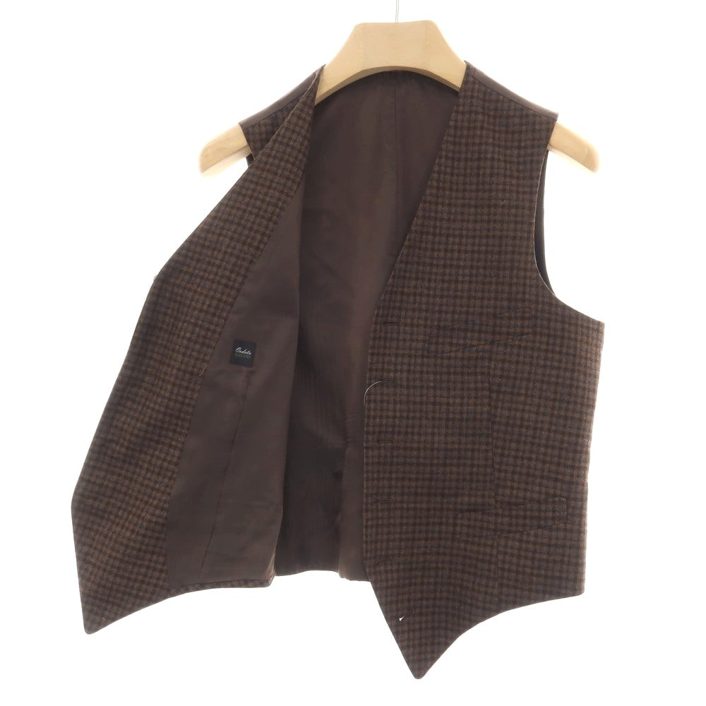 【中古】オンダータ Ondata ウールカシミヤシルク チェック カジュアル系ジレ ベスト ブラウンxネイビー【サイズ44】【 状態ランクB 】【 メンズ 】