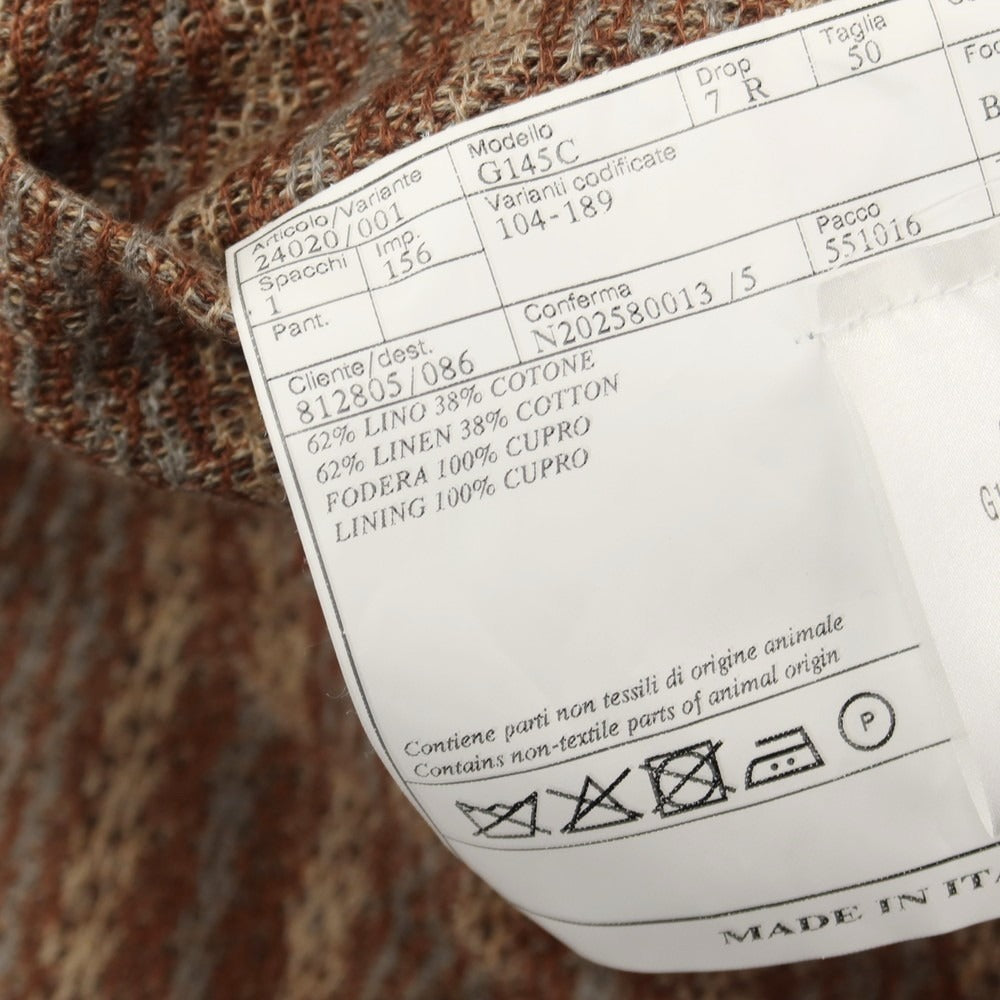 【新品】ベルベスト Belvest リネンコットン ストライプ ダブル4B カジュアルジャケット ブラウンxグレー【サイズ50】【 状態ランクN 】【 メンズ 】