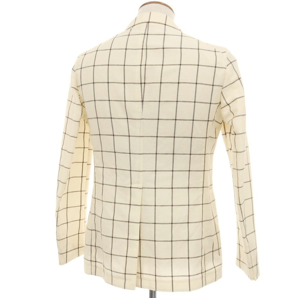 【中古】タリアトーレ TAGLIATORE G-SAHARA リネンウール ウィンドウペーンチェック 2B テーラードジャケット アイボリーxブラウン【サイズ46/R】【 状態ランクB 】【 メンズ 】