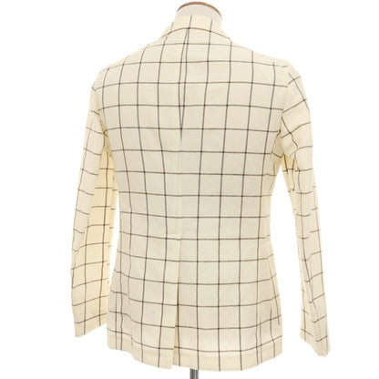 【中古】タリアトーレ TAGLIATORE G-SAHARA リネンウール ウィンドウペーンチェック 2B テーラードジャケット アイボリーxブラウン【サイズ46/R】【 状態ランクB 】【 メンズ 】