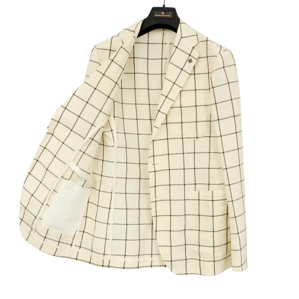 【中古】タリアトーレ TAGLIATORE G-SAHARA リネンウール ウィンドウペーンチェック 2B テーラードジャケット アイボリーxブラウン【サイズ46/R】【 状態ランクB 】【 メンズ 】