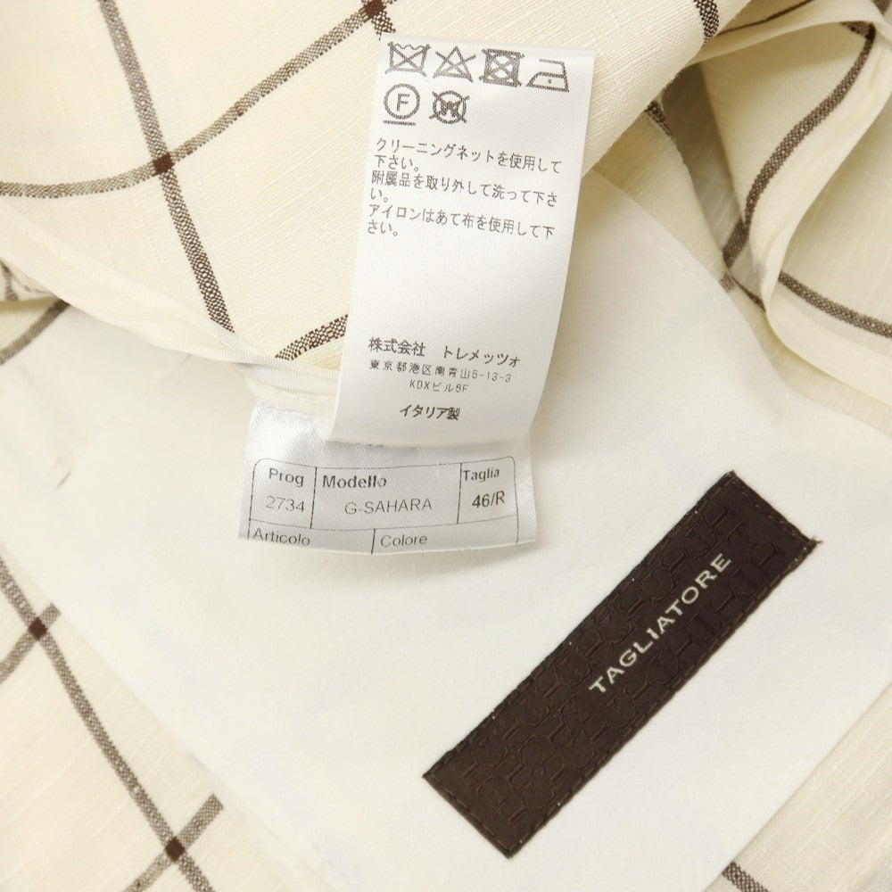 【中古】タリアトーレ TAGLIATORE G-SAHARA リネンウール ウィンドウペーンチェック 2B テーラードジャケット アイボリーxブラウン【サイズ46/R】【 状態ランクB 】【 メンズ 】