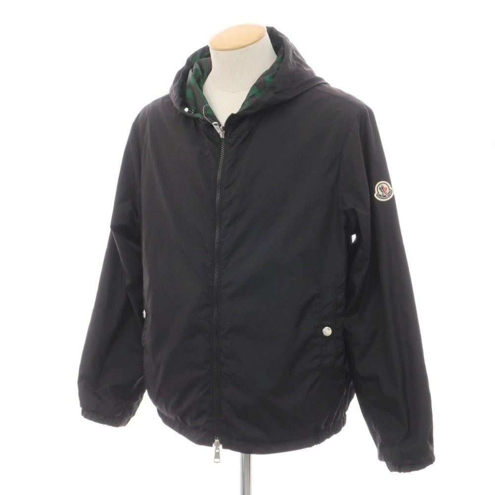 【中古】モンクレール MONCLER リバーシブル 無地×ロゴプリント フーデッドブルゾン ブラックxグリーン【サイズ1】【 状態ランクB 】【 メンズ 】