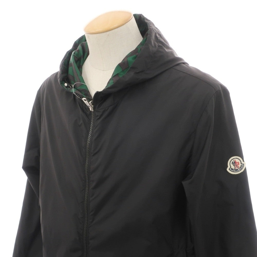 【中古】モンクレール MONCLER リバーシブル 無地×ロゴプリント フーデッドブルゾン ブラックxグリーン【サイズ1】【 状態ランクB 】【 メンズ 】