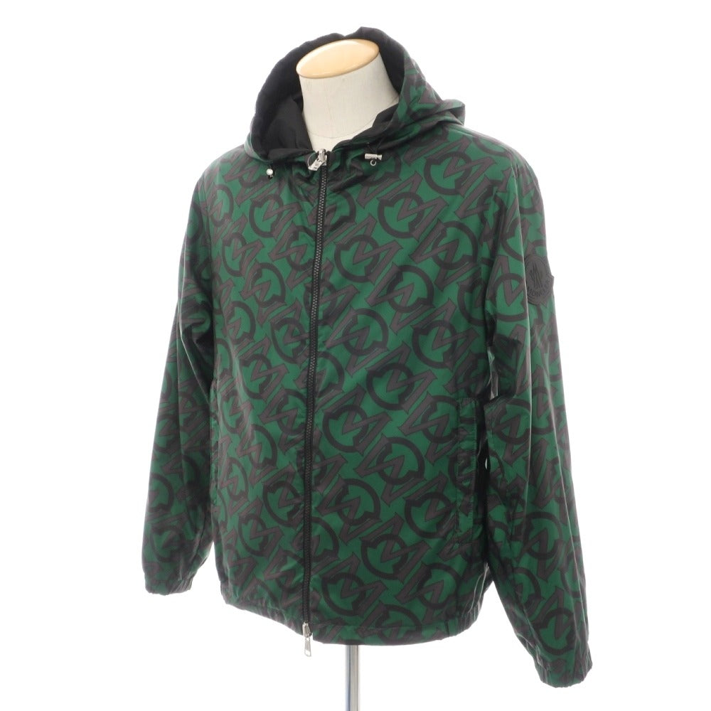 【中古】モンクレール MONCLER リバーシブル 無地×ロゴプリント フーデッドブルゾン ブラックxグリーン【サイズ1】【 状態ランクB 】【 メンズ 】