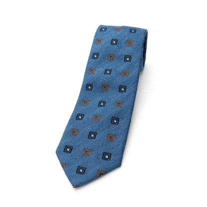 【新品】ステファノ ビジ stefano bigi シルクウール 小紋柄ネクタイ ブルーxブラウン【 状態ランクN 】【 メンズ 】