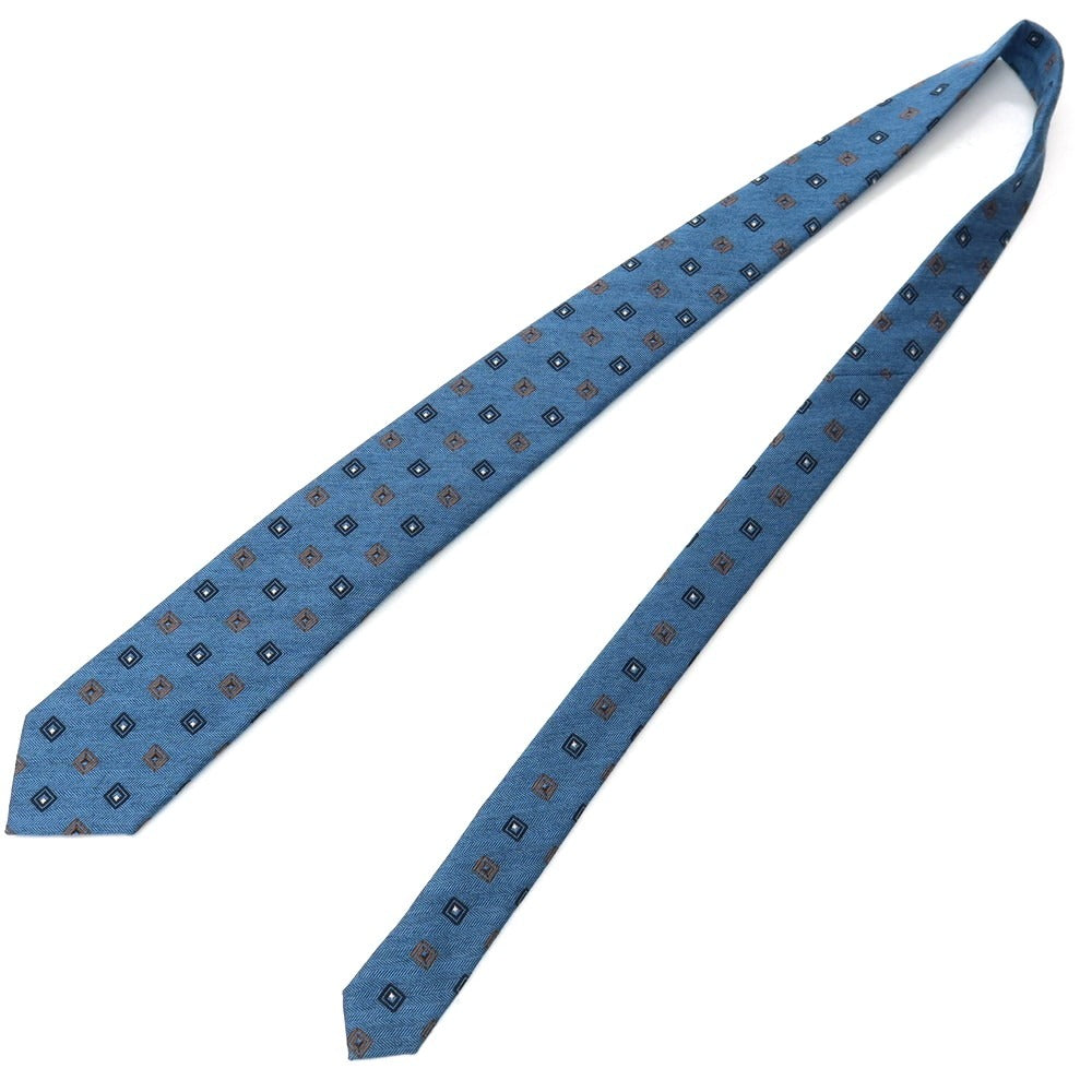 【新品】ステファノ ビジ stefano bigi シルクウール 小紋柄ネクタイ ブルーxブラウン【 状態ランクN 】【 メンズ 】