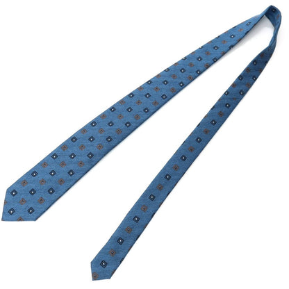 【新品】ステファノ ビジ stefano bigi シルクウール 小紋柄ネクタイ ブルーxブラウン【 状態ランクN 】【 メンズ 】