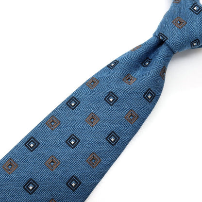 【新品】ステファノ ビジ stefano bigi シルクウール 小紋柄ネクタイ ブルーxブラウン【 状態ランクN 】【 メンズ 】