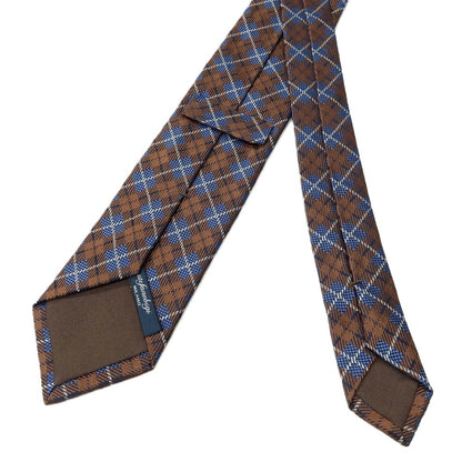 【新品】ステファノ ビジ stefano bigi シルク ジャカード チェック柄ネクタイ ブラウンxブルー【 状態ランクN 】【 メンズ 】