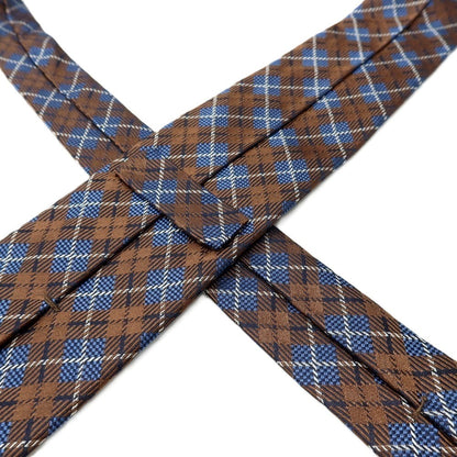【新品】ステファノ ビジ stefano bigi シルク ジャカード チェック柄ネクタイ ブラウンxブルー【 状態ランクN 】【 メンズ 】