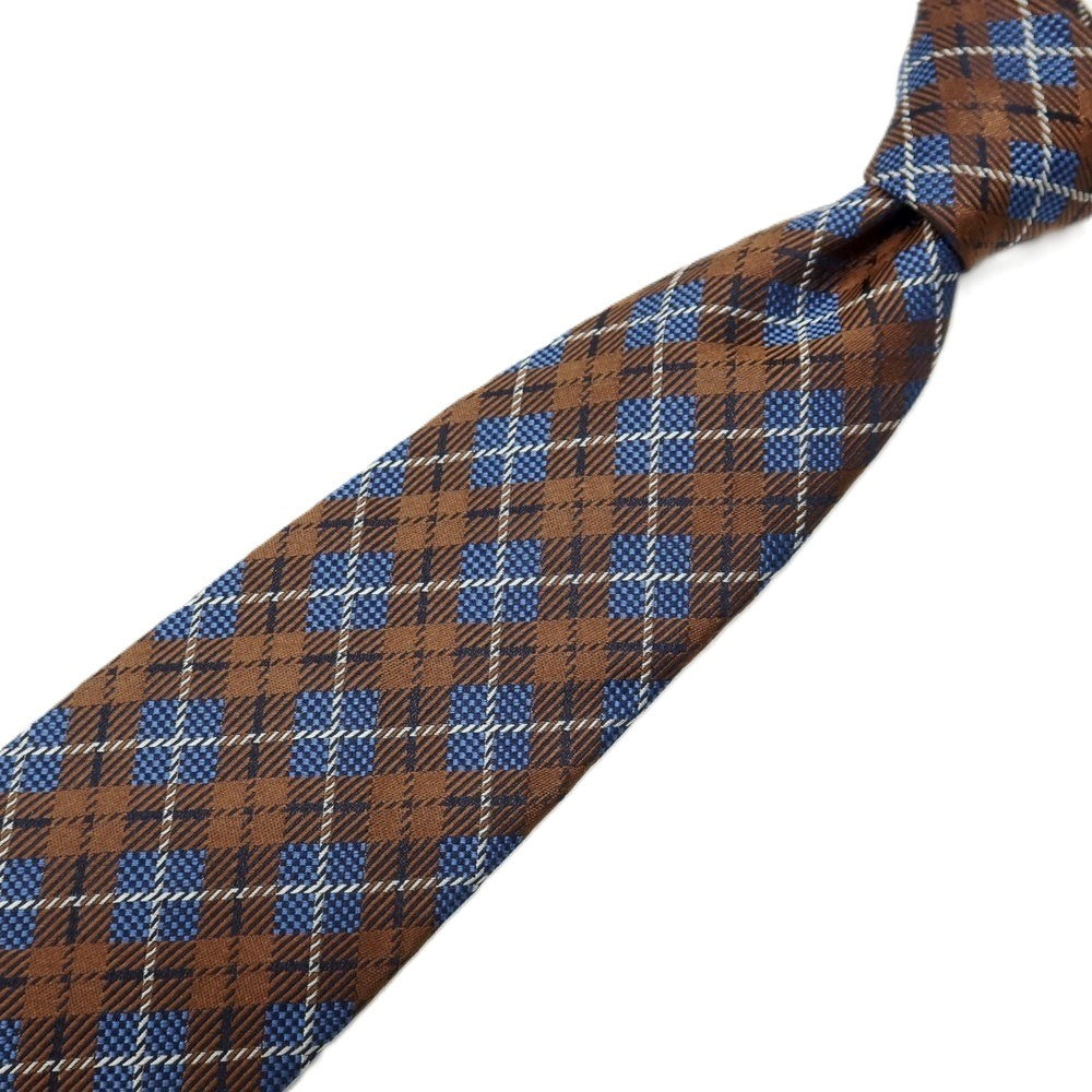 【新品】ステファノ ビジ stefano bigi シルク ジャカード チェック柄ネクタイ ブラウンxブルー【 状態ランクN 】【 メンズ 】