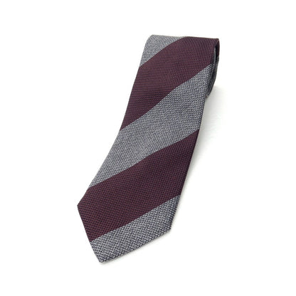 【新品】ステファノ ビジ stefano bigi シルク ストライプ柄ネクタイ マルーンパープルxグレー【 状態ランクN 】【 メンズ 】