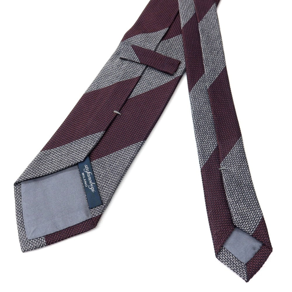 【新品】ステファノ ビジ stefano bigi シルク ストライプ柄ネクタイ マルーンパープルxグレー【 状態ランクN 】【 メンズ 】