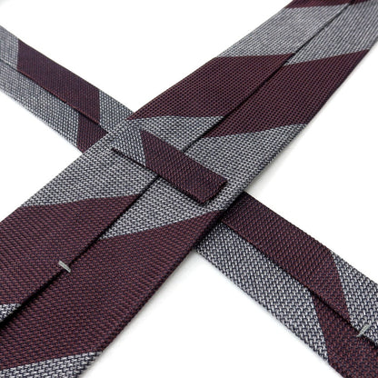 【新品】ステファノ ビジ stefano bigi シルク ストライプ柄ネクタイ マルーンパープルxグレー【 状態ランクN 】【 メンズ 】