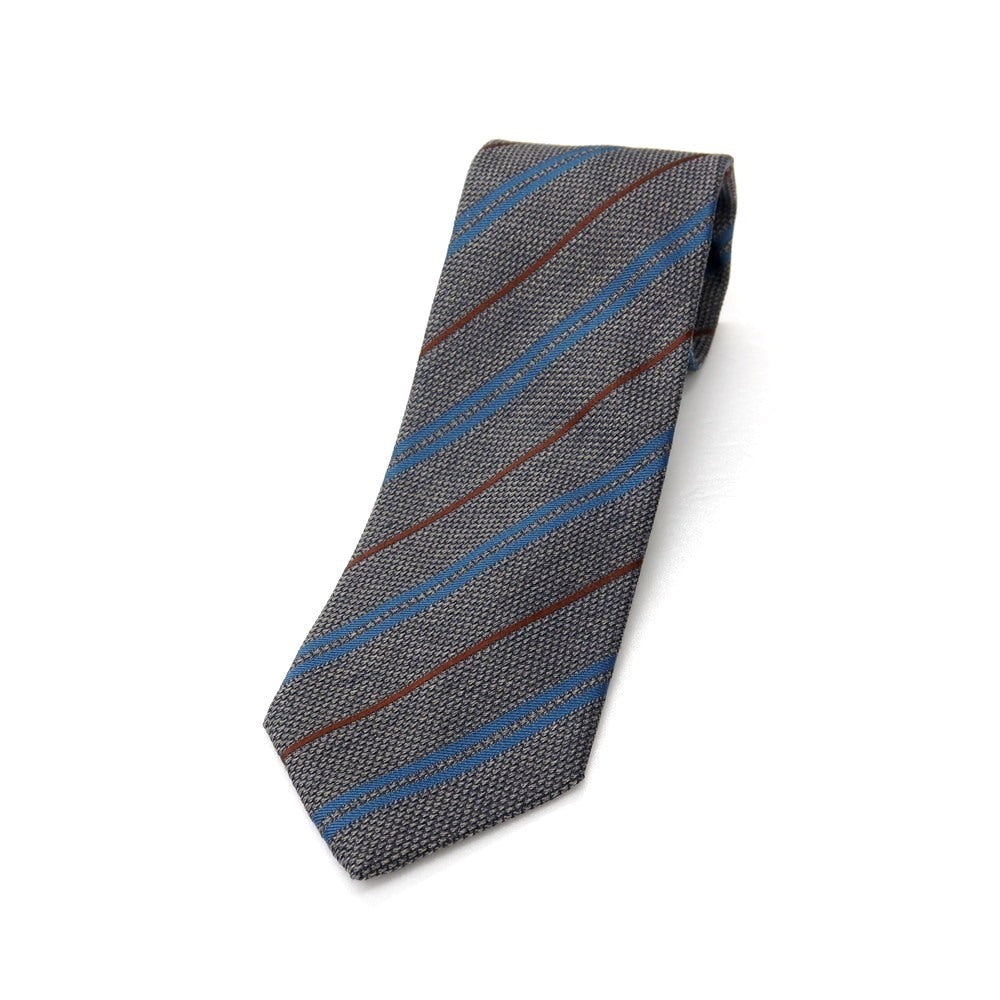 【新品】ステファノ ビジ stefano bigi シルクウール ストライプ柄ネクタイ グレーxブラウン【 状態ランクN 】【 メンズ 】