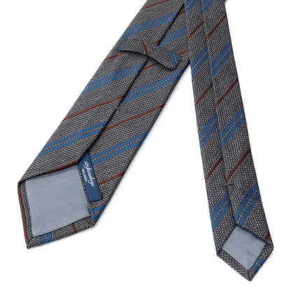 【新品】ステファノ ビジ stefano bigi シルクウール ストライプ柄ネクタイ グレーxブラウン【 状態ランクN 】【 メンズ 】