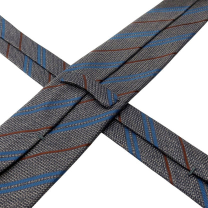 【新品】ステファノ ビジ stefano bigi シルクウール ストライプ柄ネクタイ グレーxブラウン【 状態ランクN 】【 メンズ 】