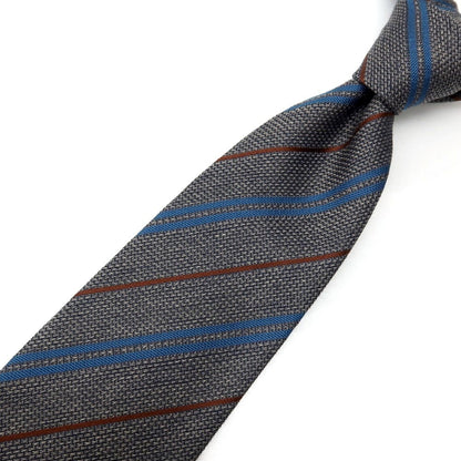 【新品】ステファノ ビジ stefano bigi シルクウール ストライプ柄ネクタイ グレーxブラウン【 状態ランクN 】【 メンズ 】