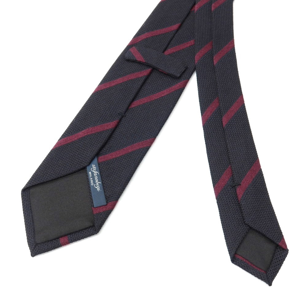 【新品】ステファノ ビジ stefano bigi ウールカシミヤ ストライプ柄ネクタイ ブラックxワインレッド【 状態ランクN 】【 メンズ 】