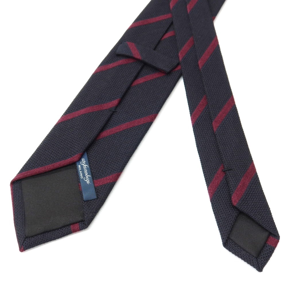 【新品】ステファノ ビジ stefano bigi ウールカシミヤ ストライプ柄ネクタイ ブラックxワインレッド【 状態ランクN 】【 メンズ 】
