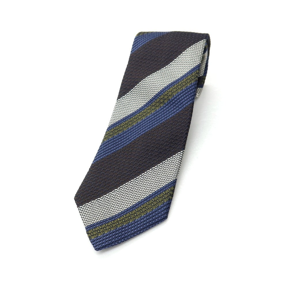【新品】ステファノ ビジ stefano bigi シルク ストライプ柄ネクタイ グレーブラウンxブルー【 状態ランクN 】【 メンズ 】