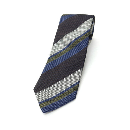 【新品】ステファノ ビジ stefano bigi シルク ストライプ柄ネクタイ グレーブラウンxブルー【 状態ランクN 】【 メンズ 】