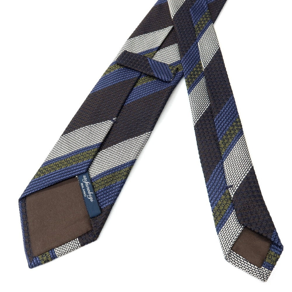 【新品】ステファノ ビジ stefano bigi シルク ストライプ柄ネクタイ グレーブラウンxブルー【 状態ランクN 】【 メンズ 】