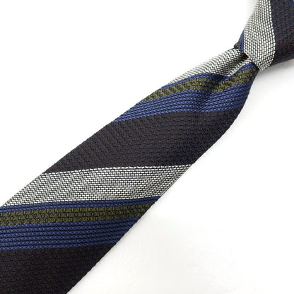 【新品】ステファノ ビジ stefano bigi シルク ストライプ柄ネクタイ グレーブラウンxブルー【 状態ランクN 】【 メンズ 】