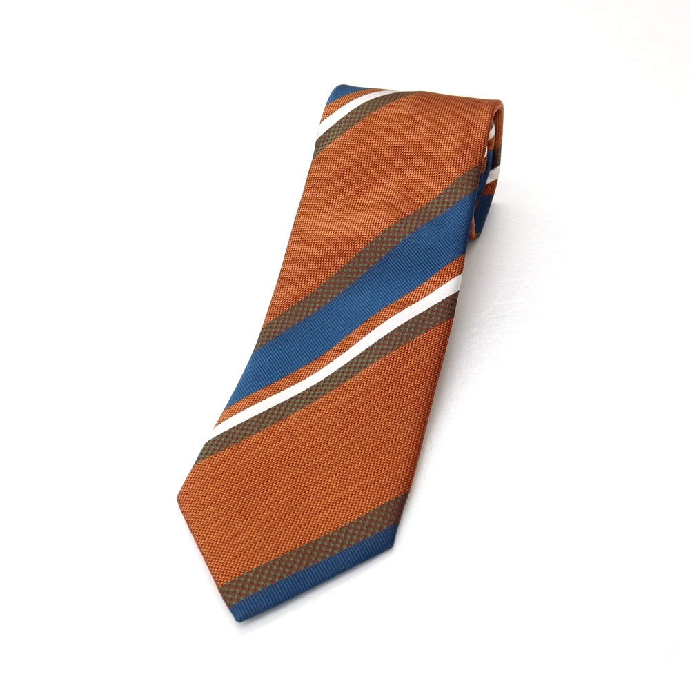 【新品】ステファノ ビジ stefano bigi シルク ストライプ柄ネクタイ オレンジxブルー【 状態ランクN 】【 メンズ 】