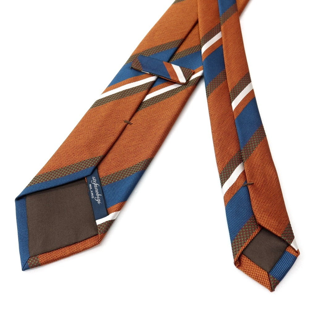 【新品】ステファノ ビジ stefano bigi シルク ストライプ柄ネクタイ オレンジxブルー【 状態ランクN 】【 メンズ 】