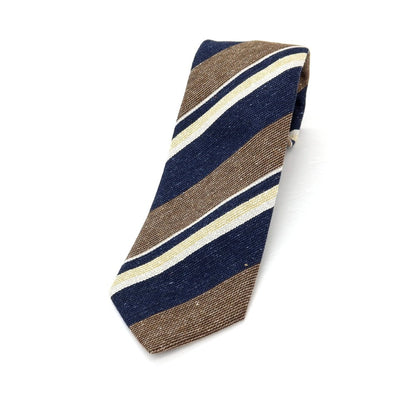 【新品】ステファノ ビジ stefano bigi シルクウール ストライプ柄ネクタイ ネイビーxブラウン【 状態ランクN 】【 メンズ 】