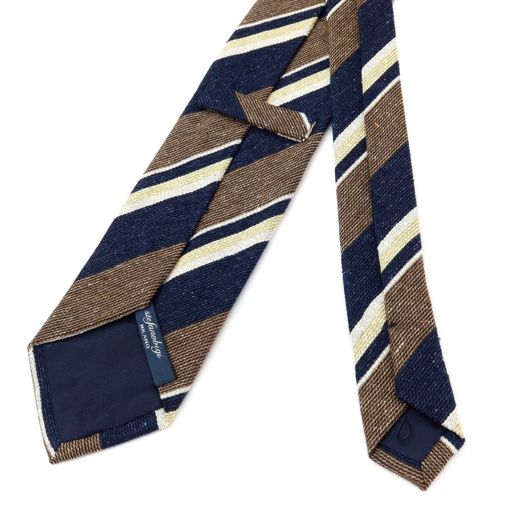 【新品】ステファノ ビジ stefano bigi シルクウール ストライプ柄ネクタイ ネイビーxブラウン【 状態ランクN 】【 メンズ 】